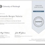 Dr. Fernando Valério recebe certificado com “Distinção” da Universidade de Pittsburgh por ter completado com sucesso o curso “Nutrition and Physical Activity for Health”